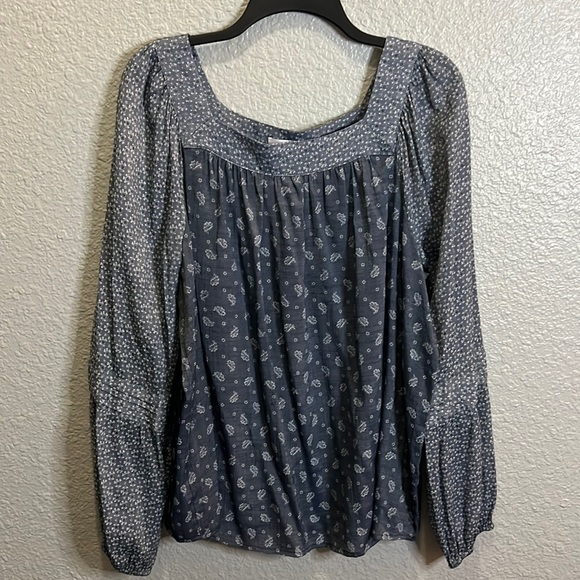 LC Lauren Conrad Tops - Lauren Conrad Blue Long sleeve Boho blouse size XL